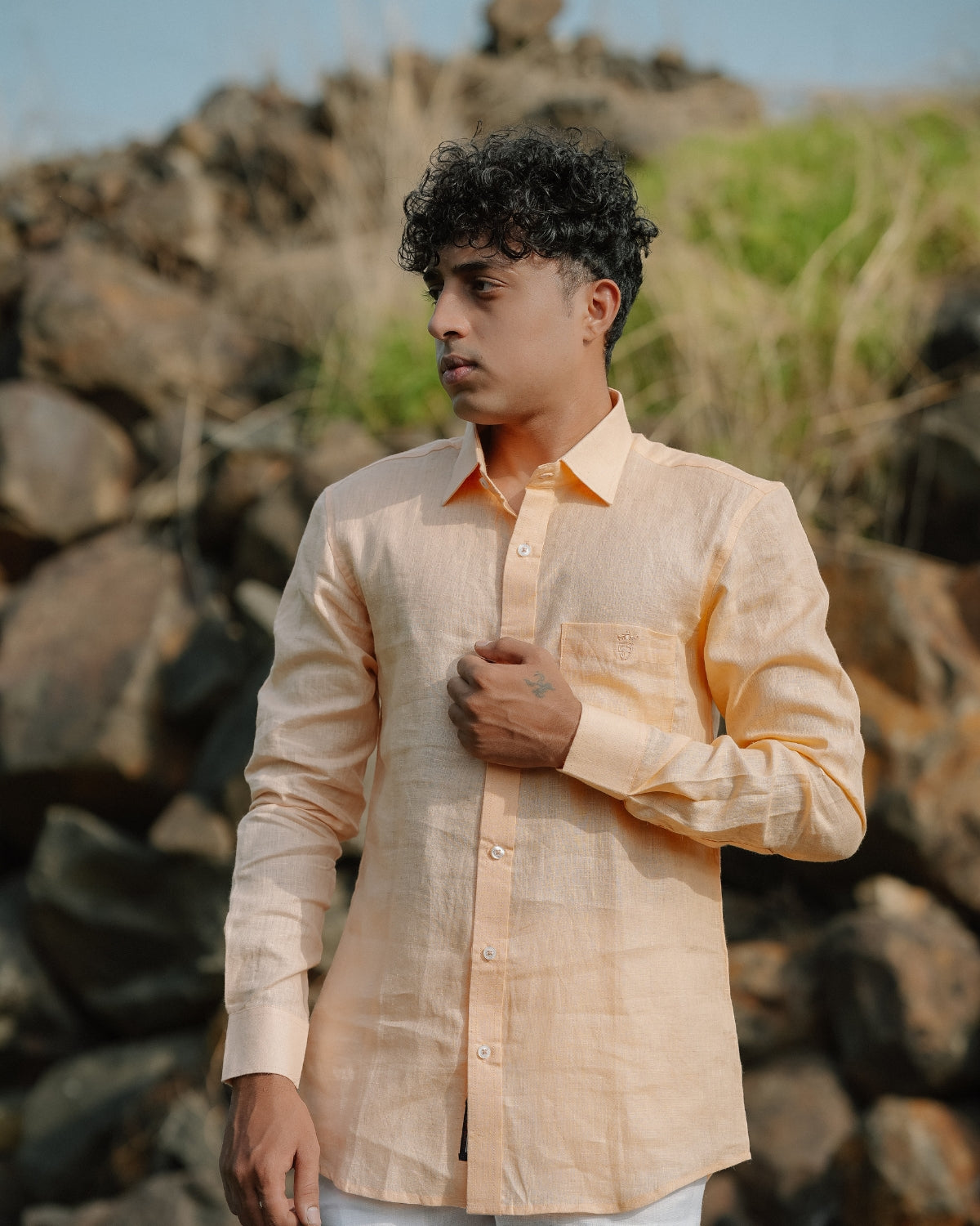 Soft Apricot Pure Linen Plain Shirt