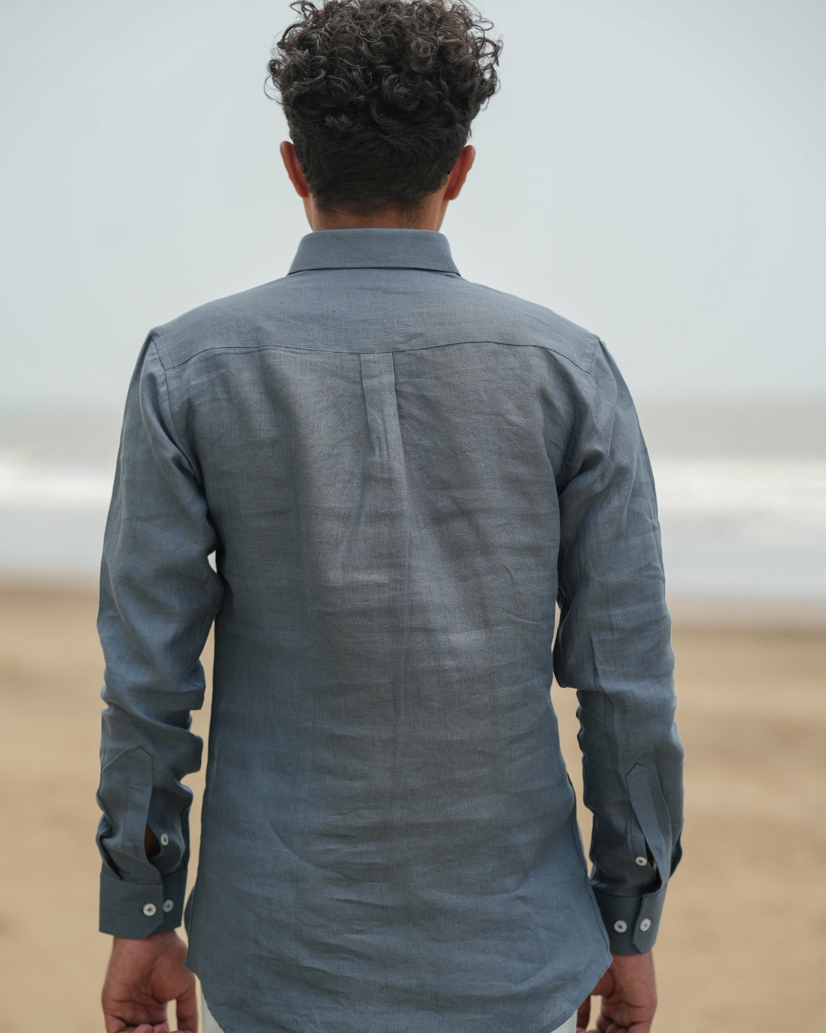 Dark Grey Pure Linen Solid Shirt