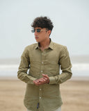 Muted Olive Green Pure Linen  Solid Shirt