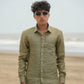 Muted Olive Green Pure Linen  Solid Shirt