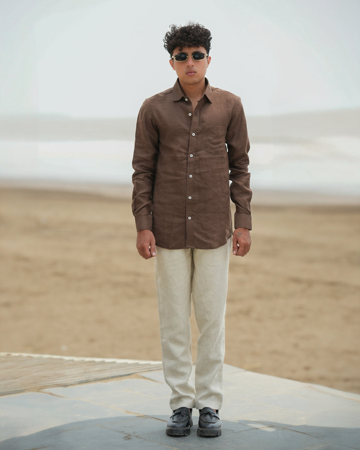 Chocolate Brown Pure Linen Solid Shirt