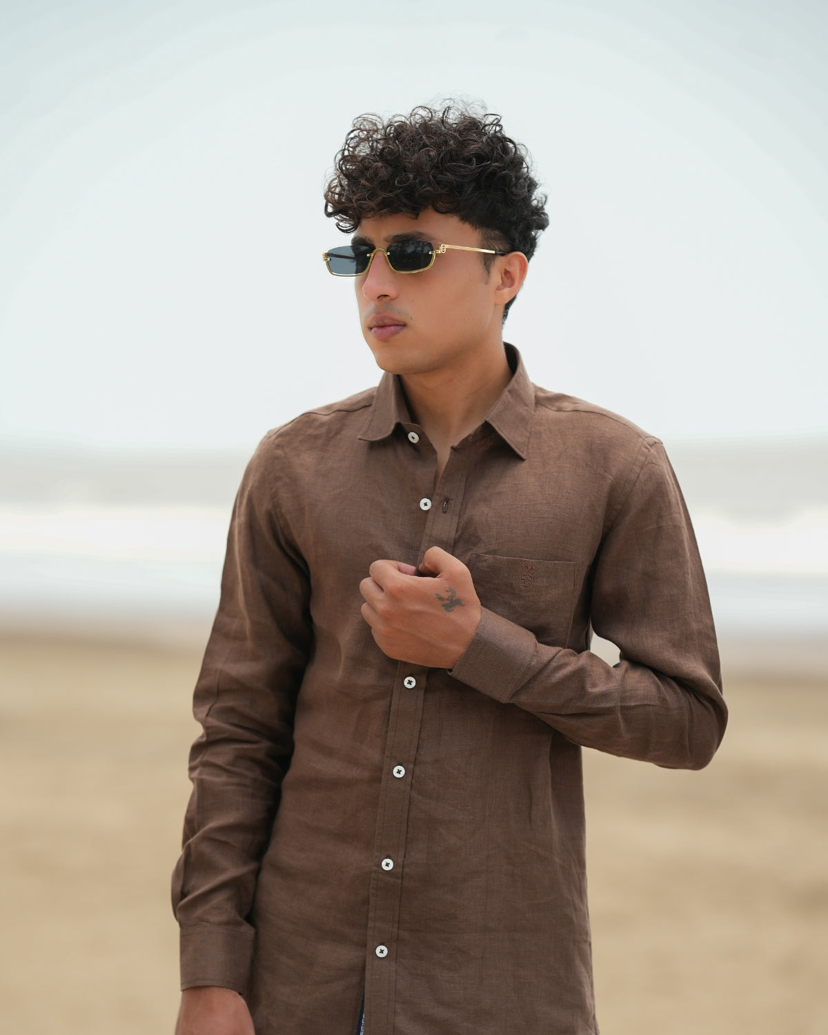Chocolate Brown Pure Linen Solid Shirt