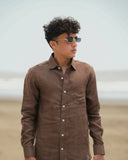 Chocolate Brown Pure Linen Solid Shirt