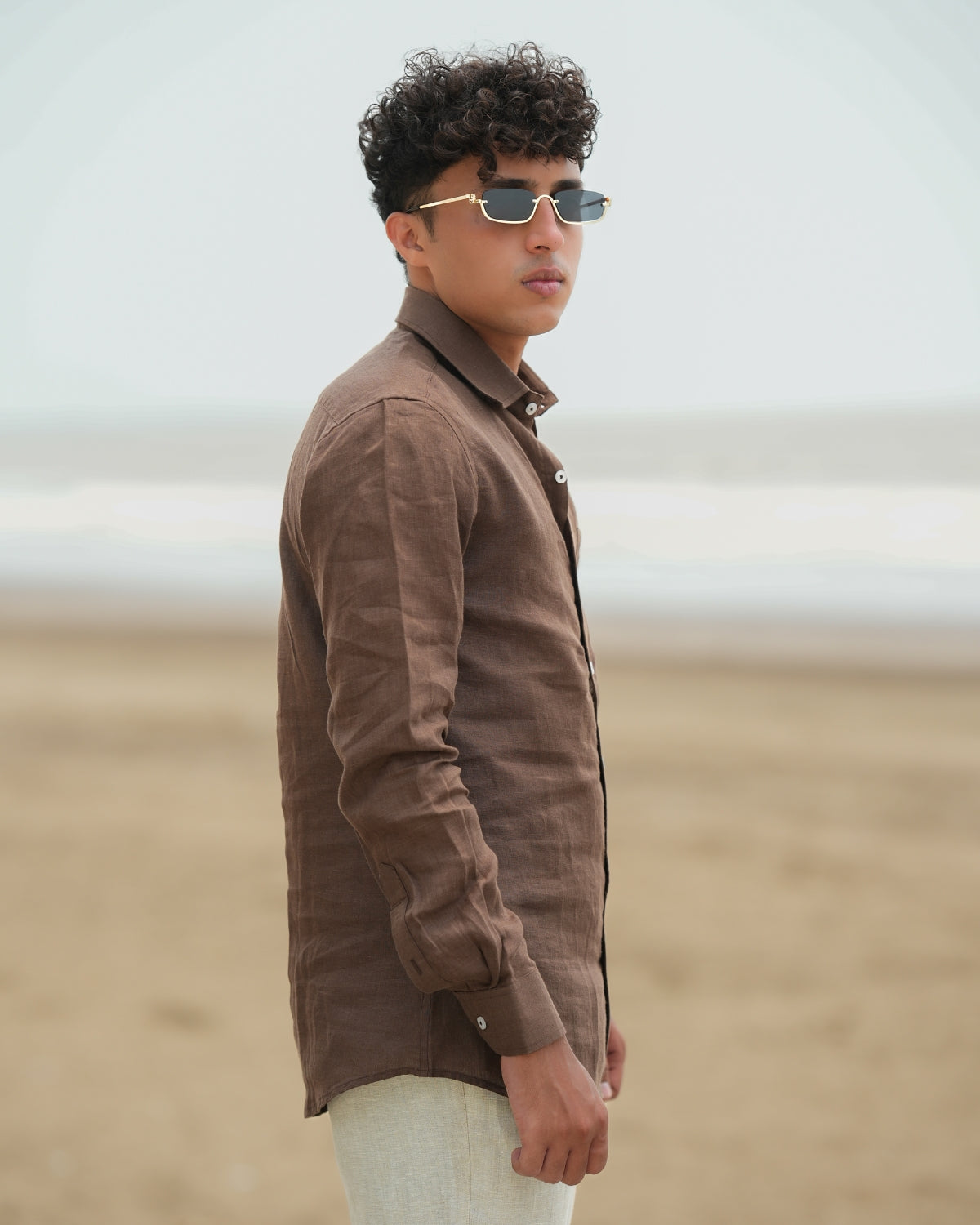 Chocolate Brown Pure Linen Solid Shirt