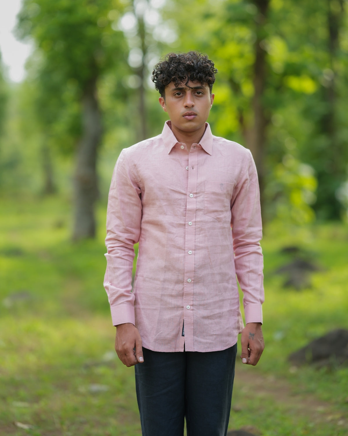 Blush Pink Pure Linen Solid Shirt