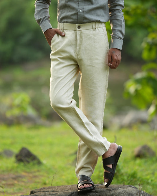 Light Cream Pure Linen Trouser