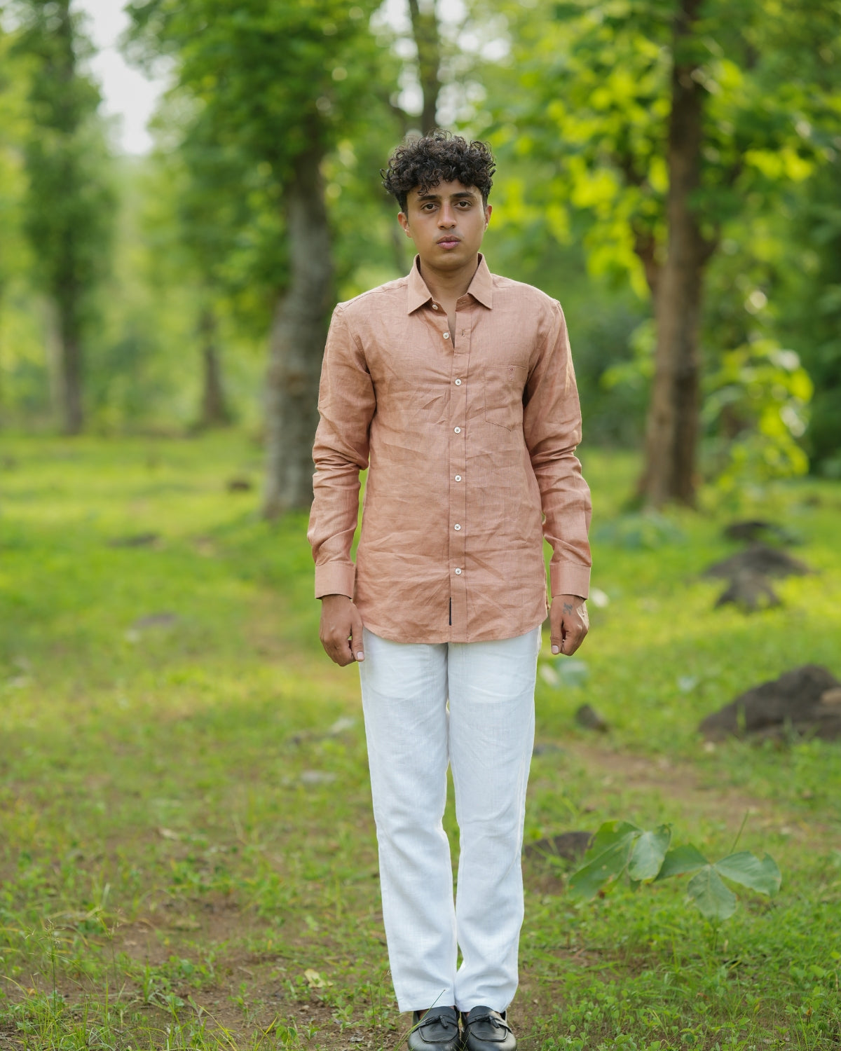 Light Brunt Orange Pure Linen Solid Shirt