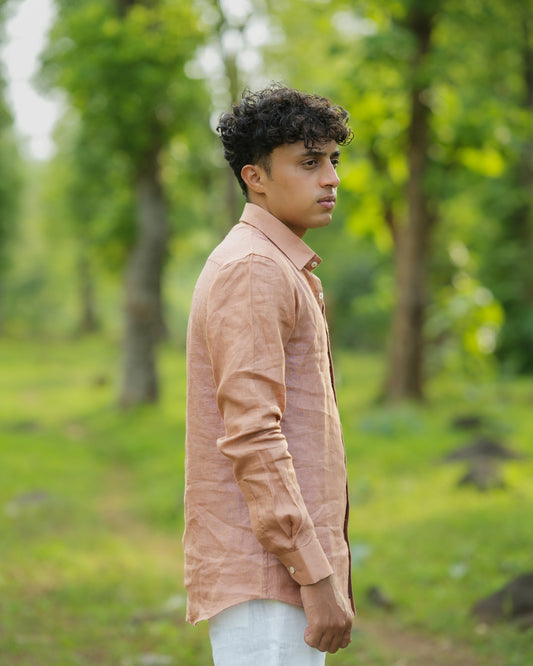 Light Brunt Orange Pure Linen Solid Shirt