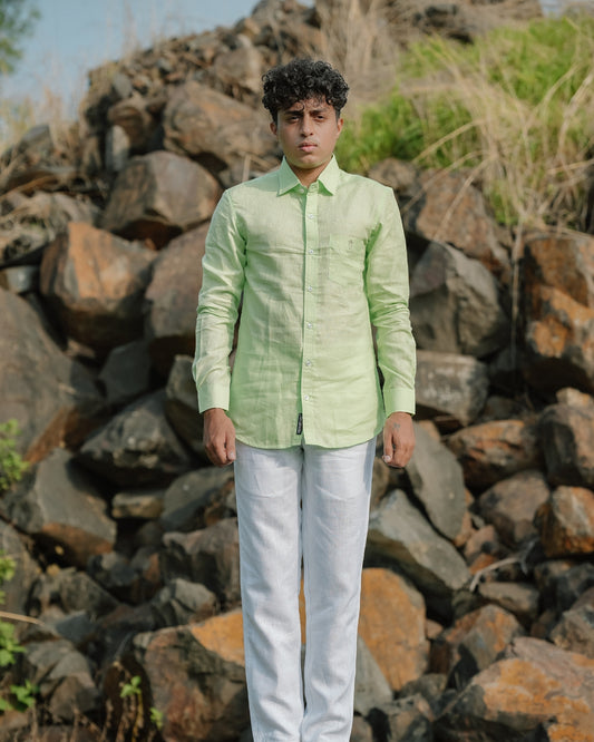 Pistachio Green Pure Linen Solid Shirt