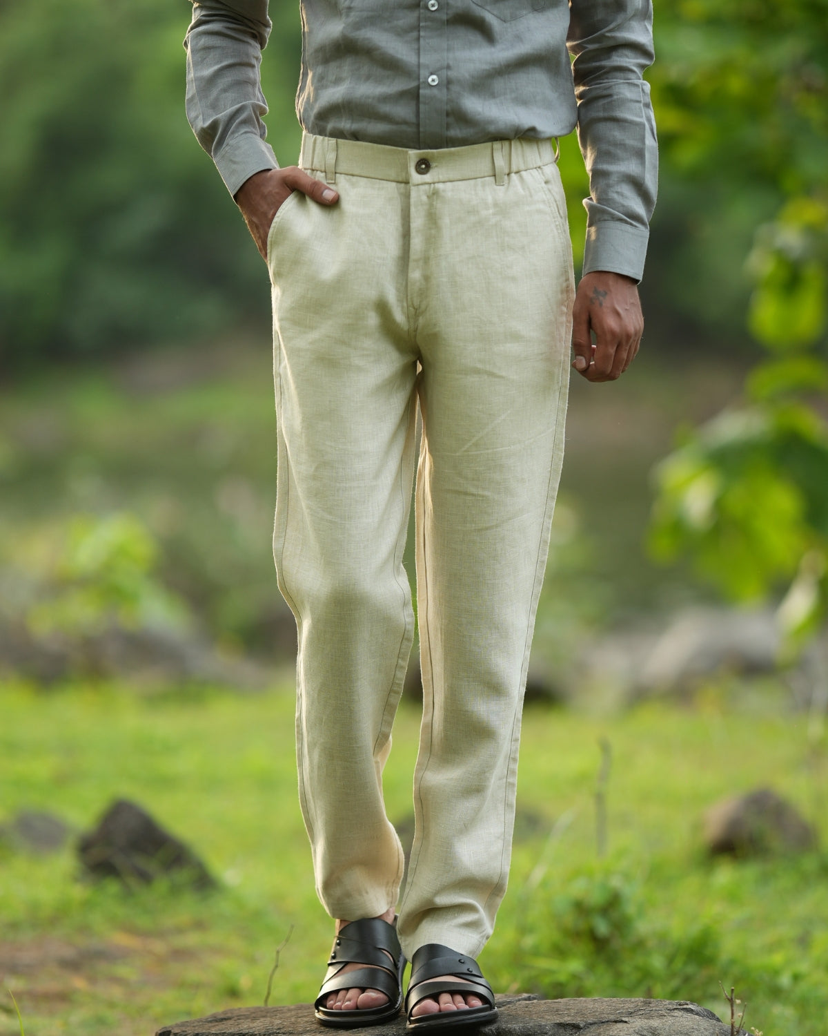 Light Cream Pure Linen Trouser