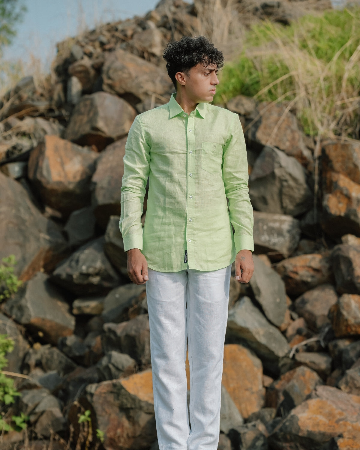 Pistachio Green Pure Linen Solid Shirt