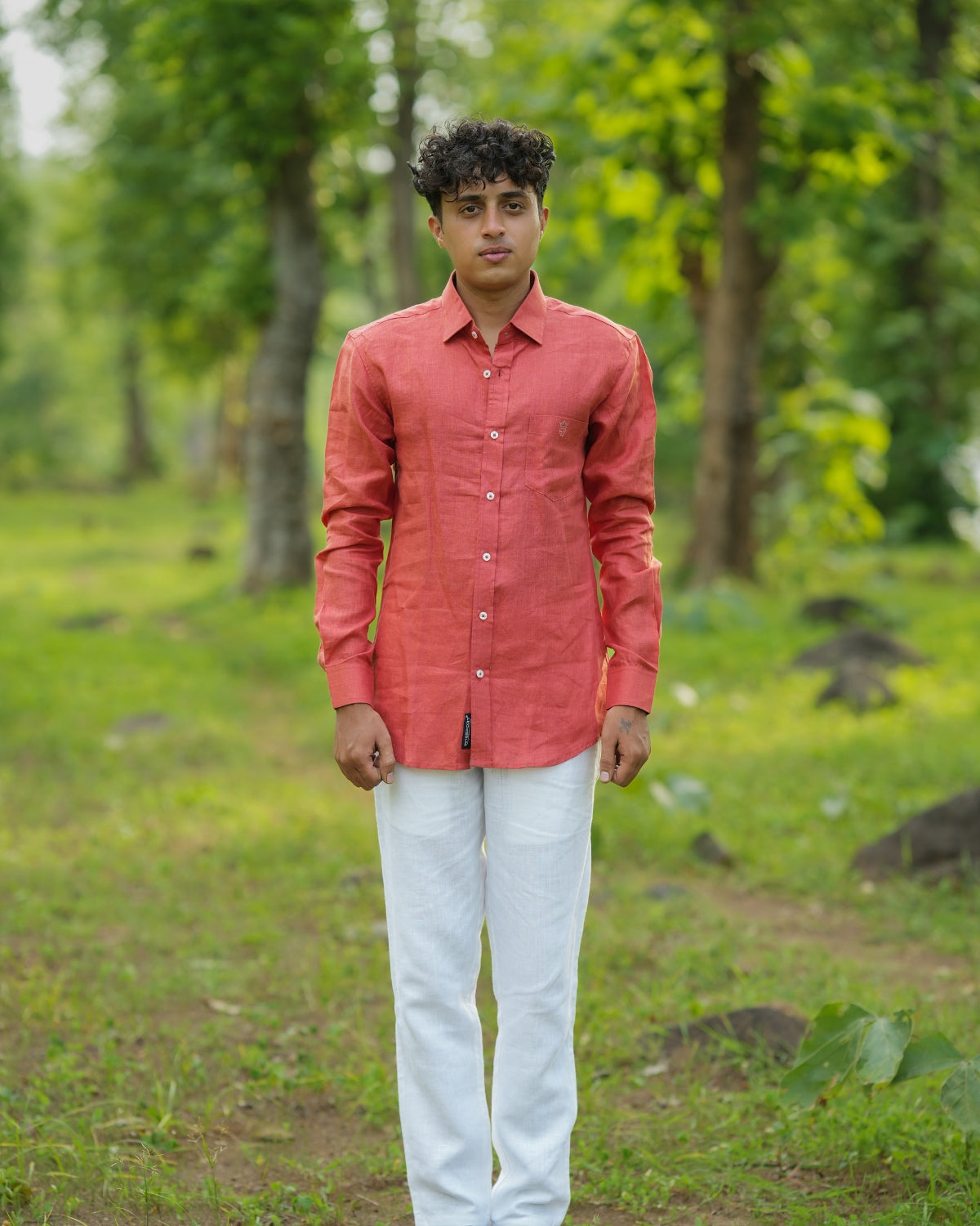 Light Orange Pure Linen Solid Shirt
