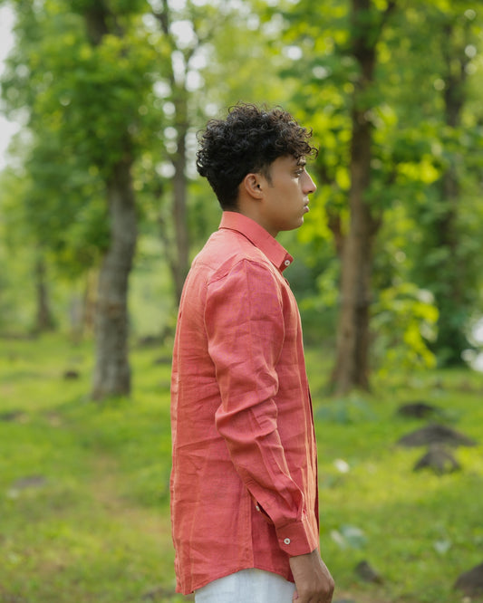 Light Orange Pure Linen Solid Shirt