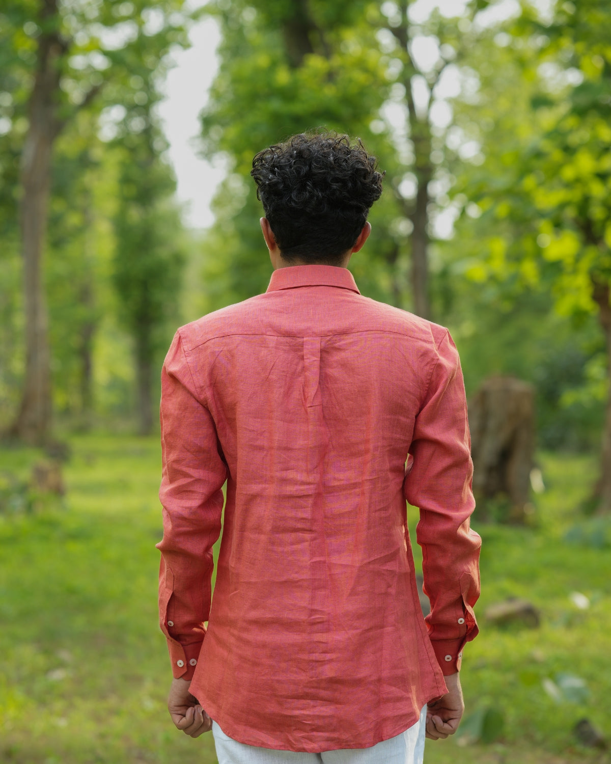 Light Orange Pure Linen Solid Shirt