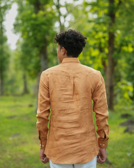 Rust Orange Pure Linen Solid Shirt