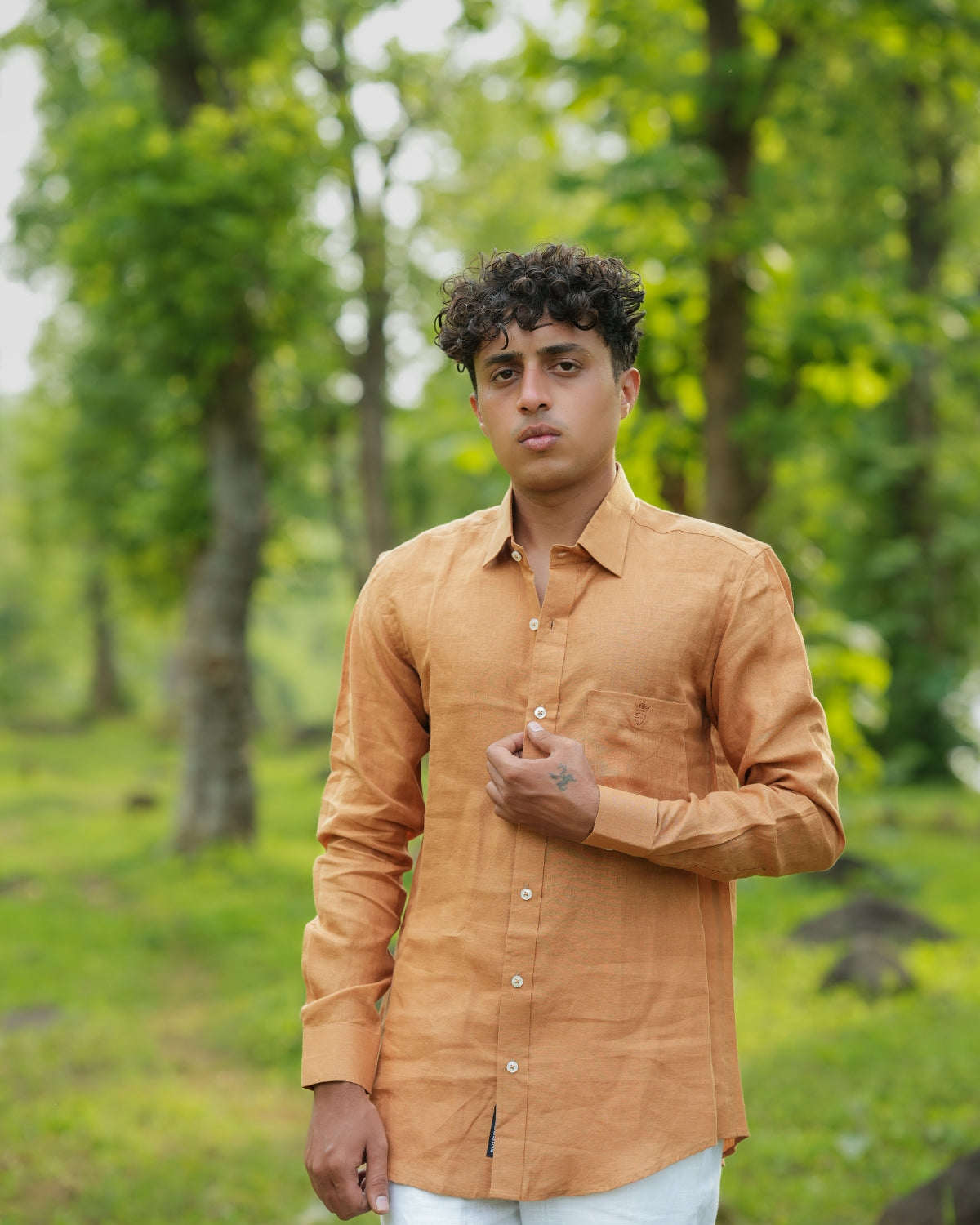 Rust Orange Pure Linen Solid Shirt