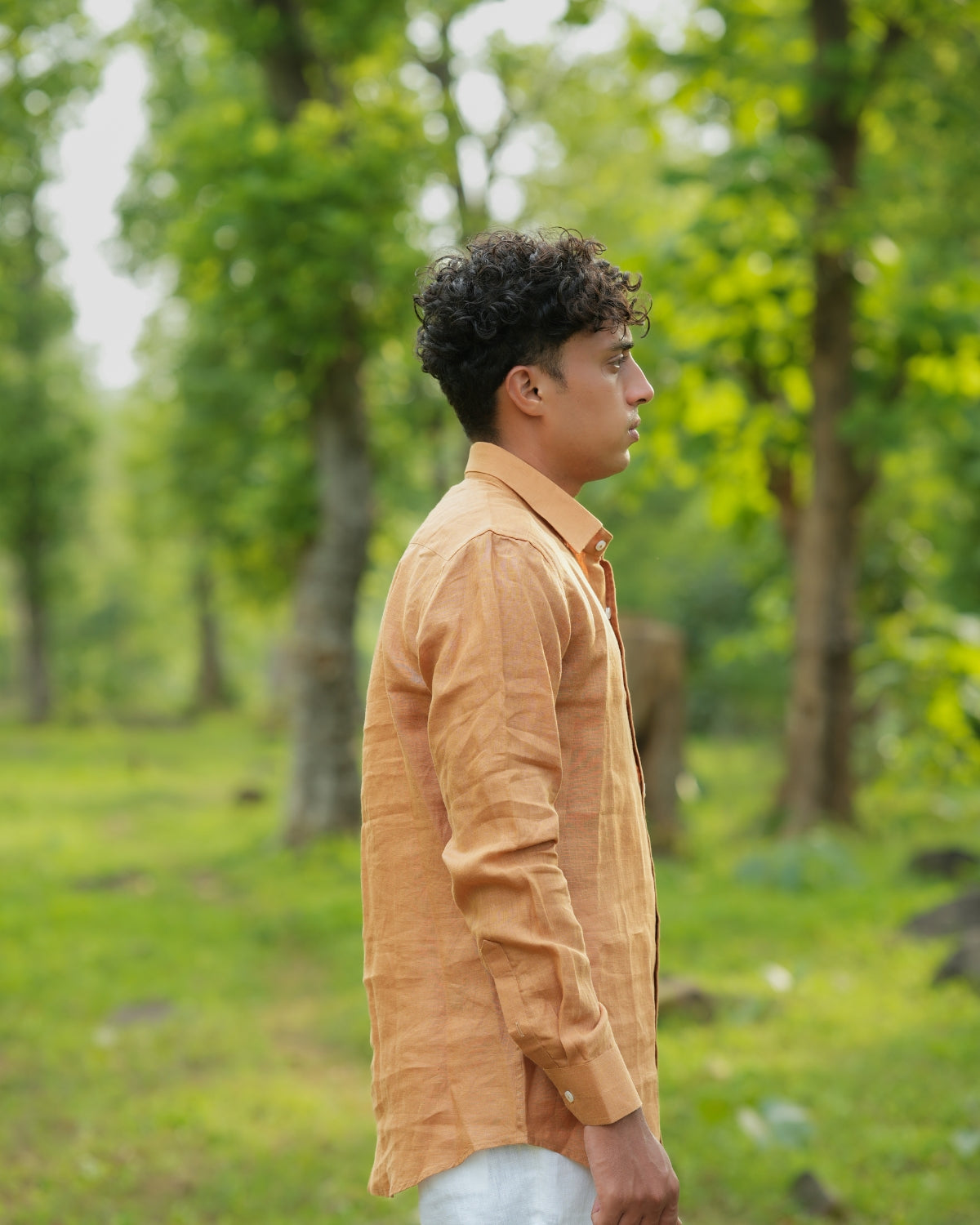 Rust Orange Pure Linen Solid Shirt