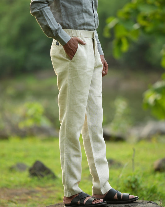 Light Cream Pure Linen Trouser
