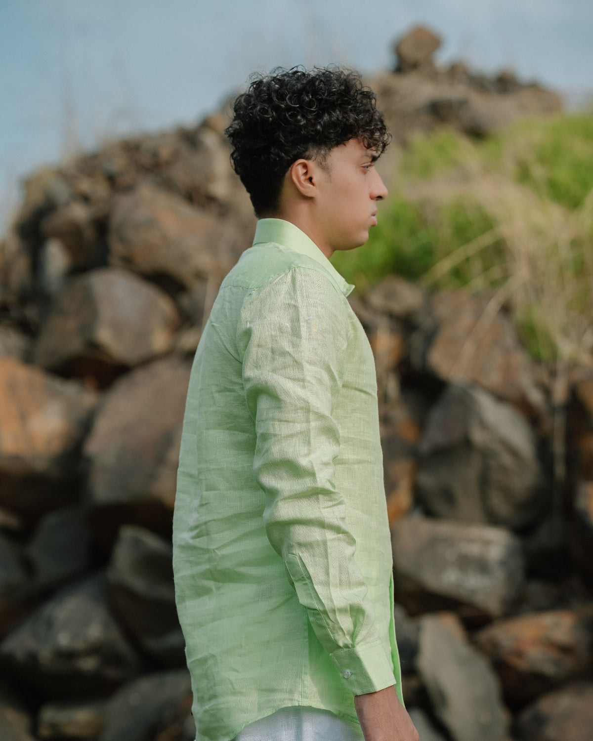 Pistachio Green Pure Linen Solid Shirt