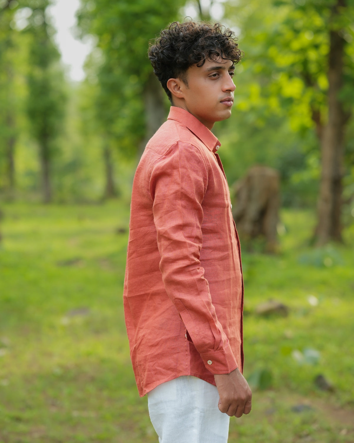 Prime Orange Pure Linen Solid Shirt