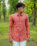 Prime Orange Pure Linen Solid Shirt
