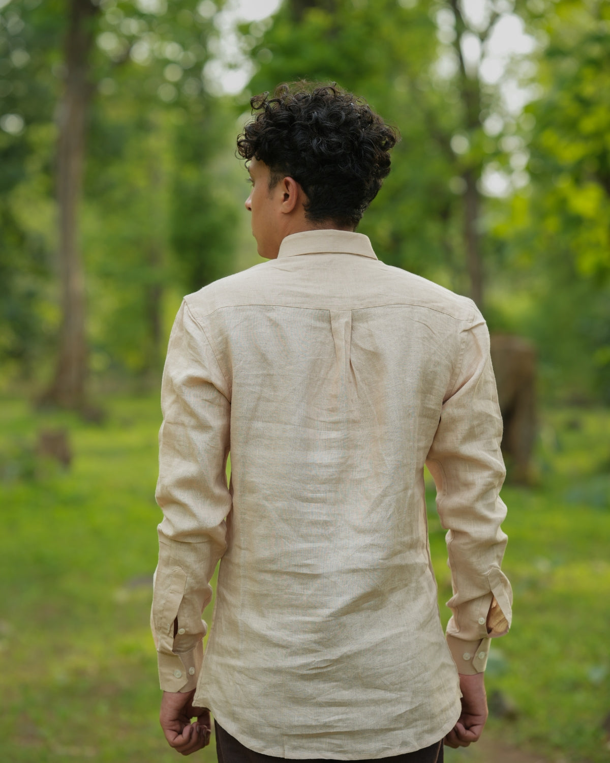 Pale Tan Yellow Pure Linen Solid Shirt