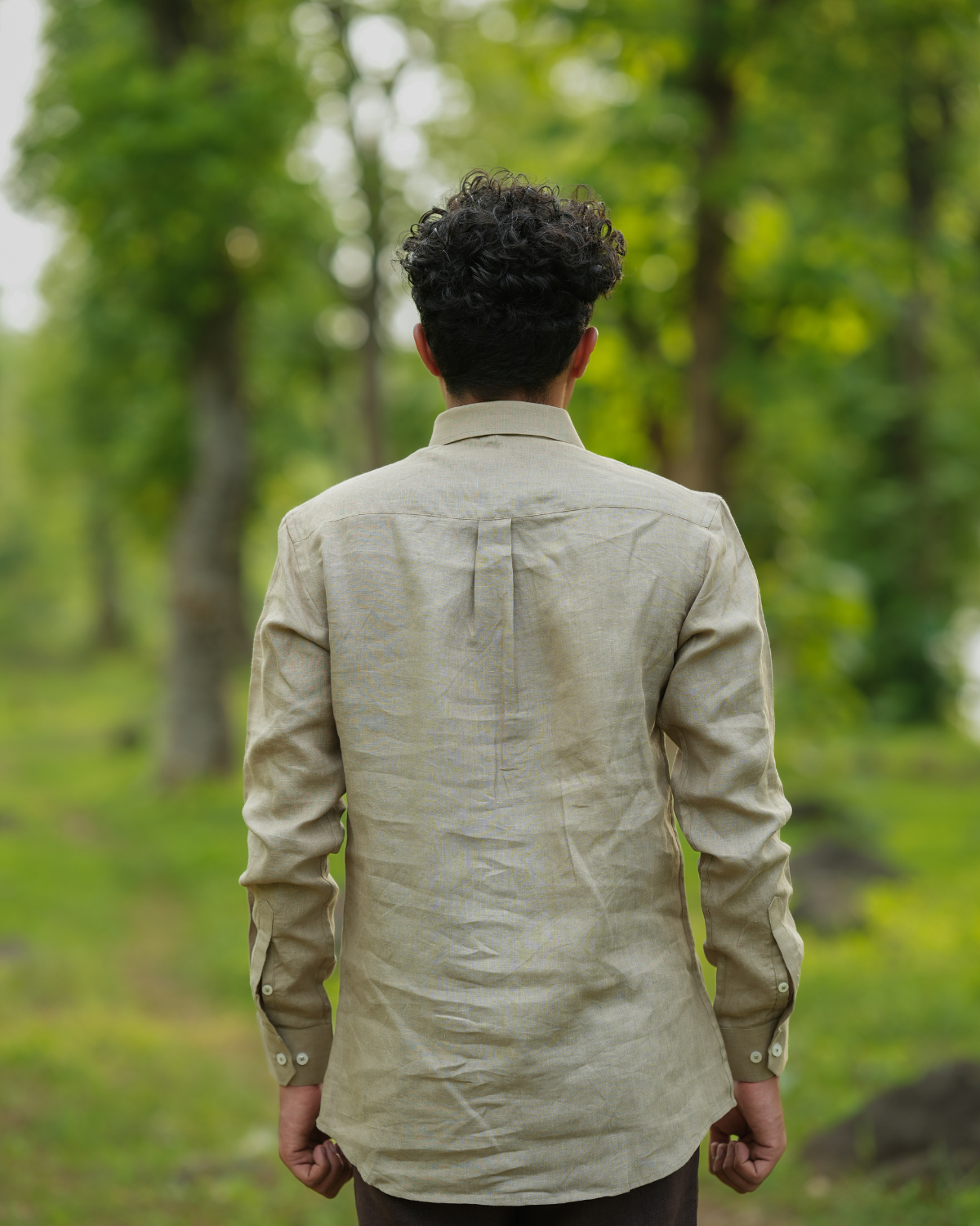 Light Khakhi Pure Linen Solid Shirt