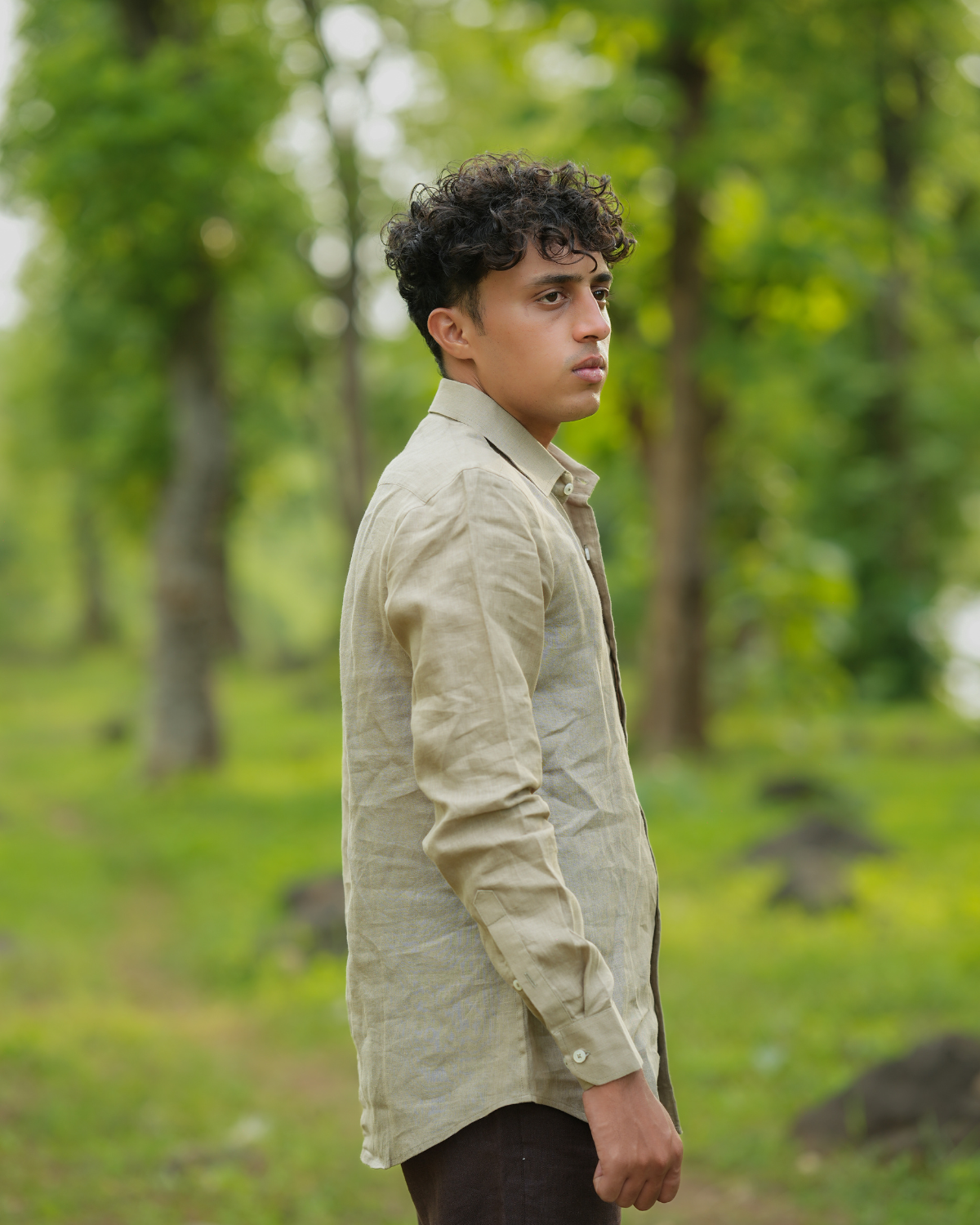 Light Khakhi Pure Linen Solid Shirt