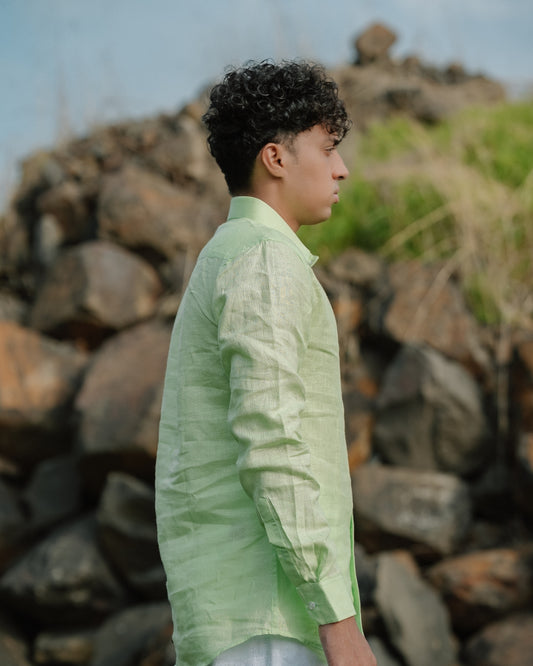 Pistachio Green Pure Linen Solid Shirt