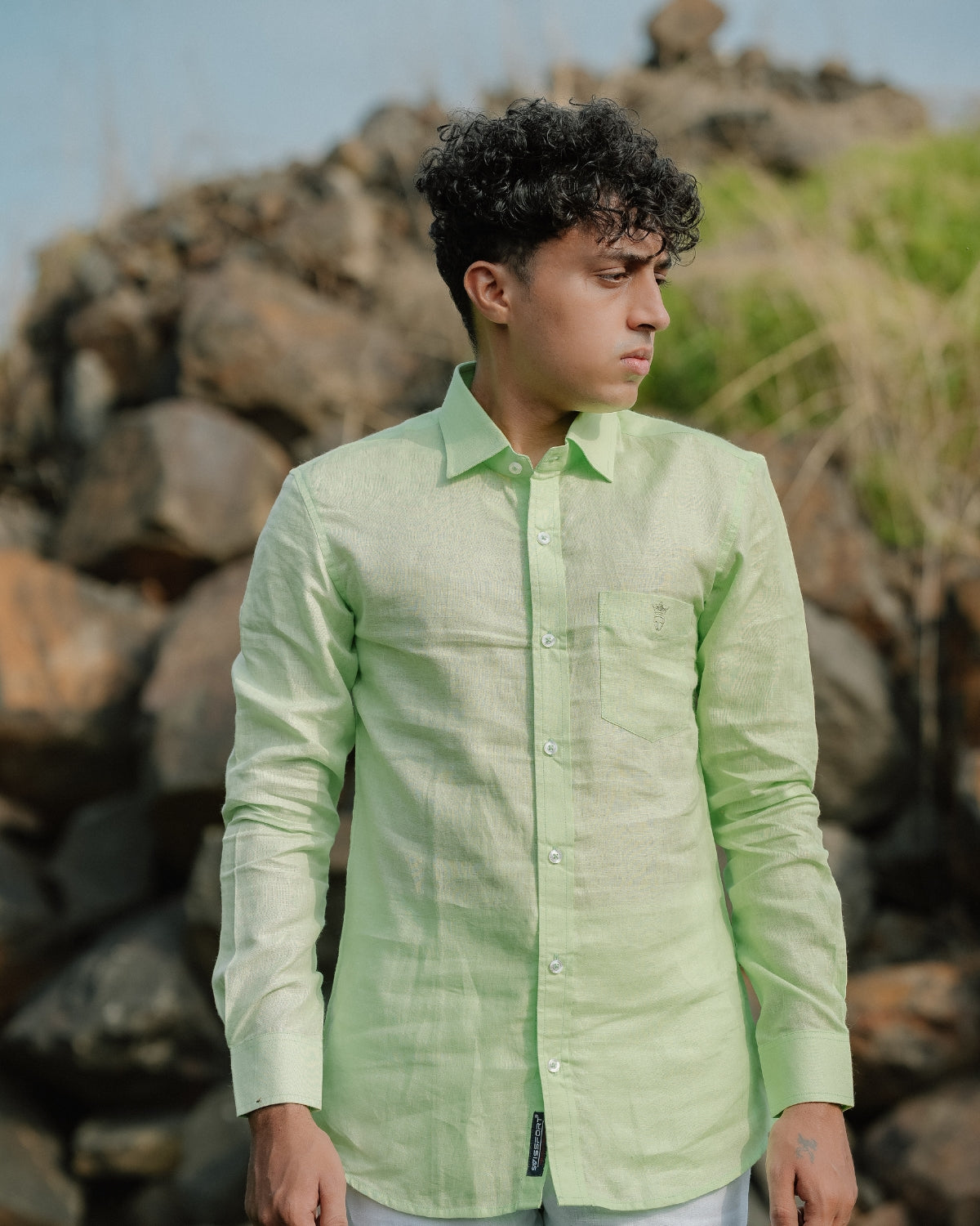 Pistachio Green Pure Linen Solid Shirt