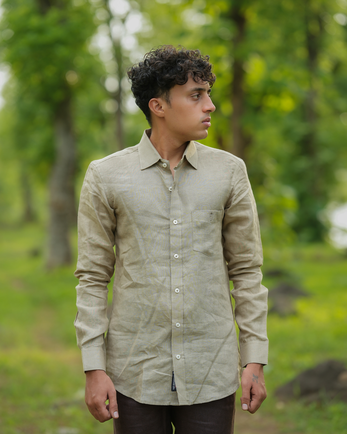 Light Khakhi Pure Linen Solid Shirt