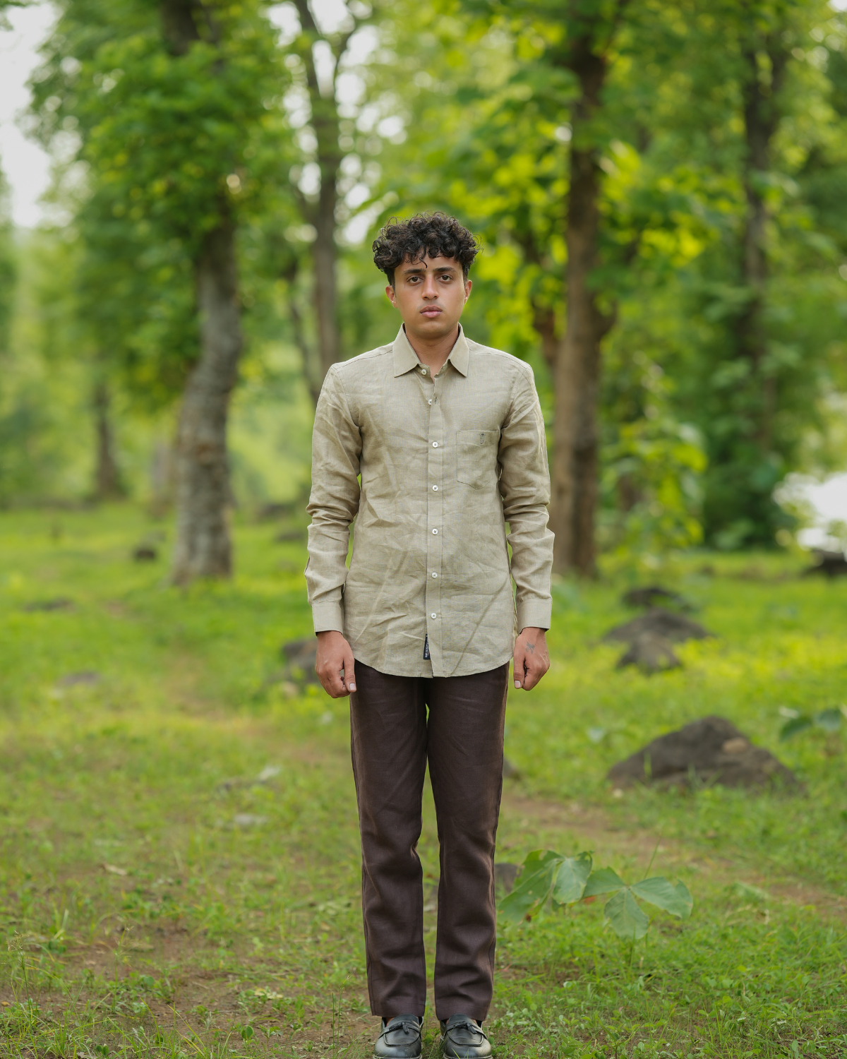 Light Khakhi Pure Linen Solid Shirt