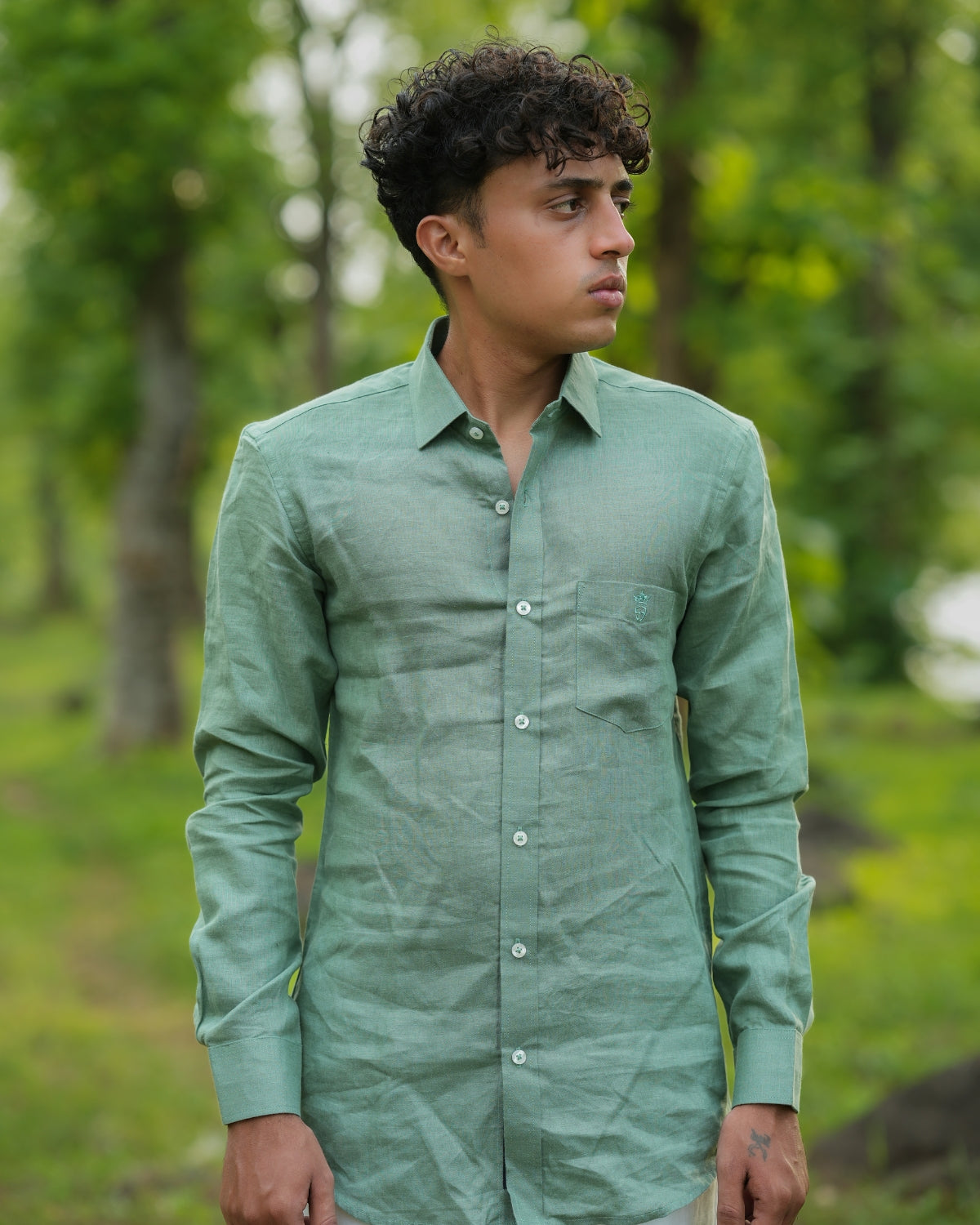 Sage Green Pure Linen Solid Shirt