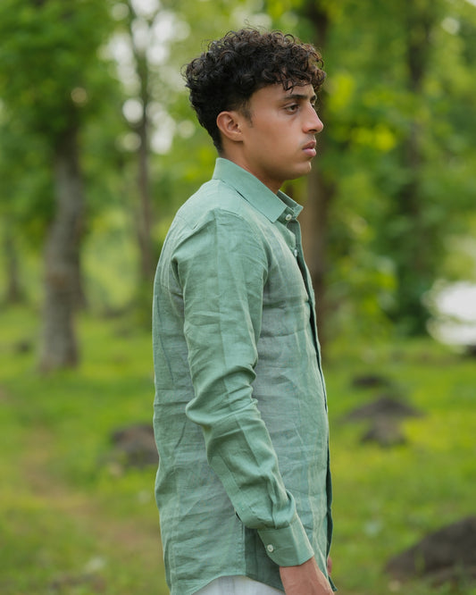 Sage Green Pure Linen Solid Shirt
