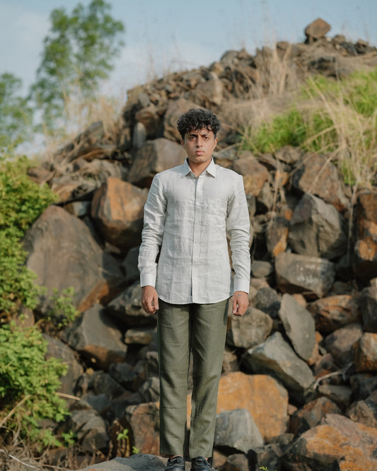 Light grey Pure Linen Solid Shirt