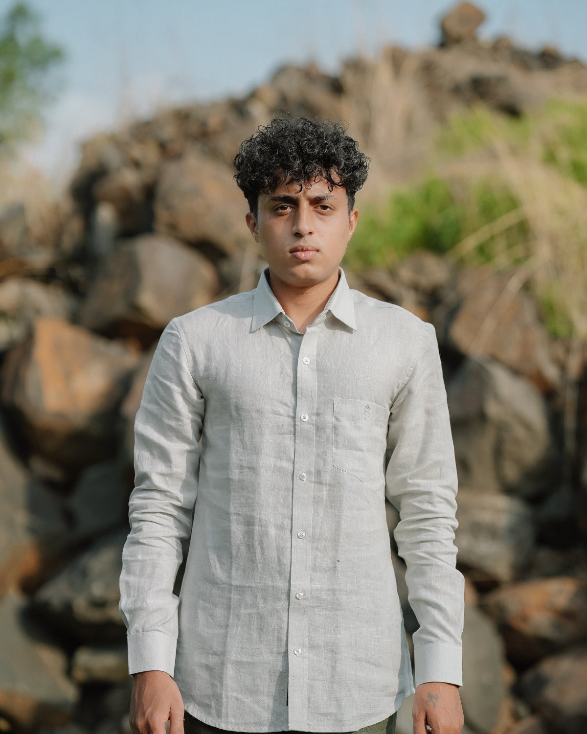 Light grey Pure Linen Solid Shirt