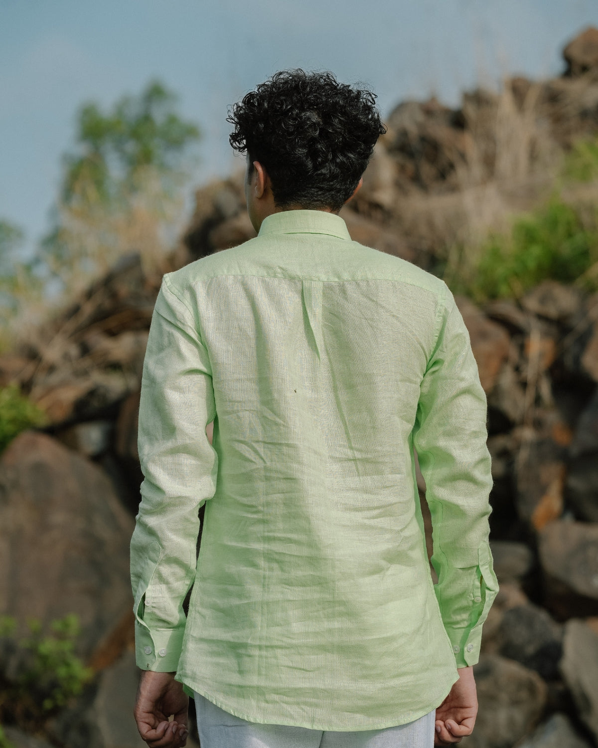 Pistachio Green Pure Linen Solid Shirt