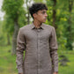 Brownish Grey Pure Linen Solid Shirt