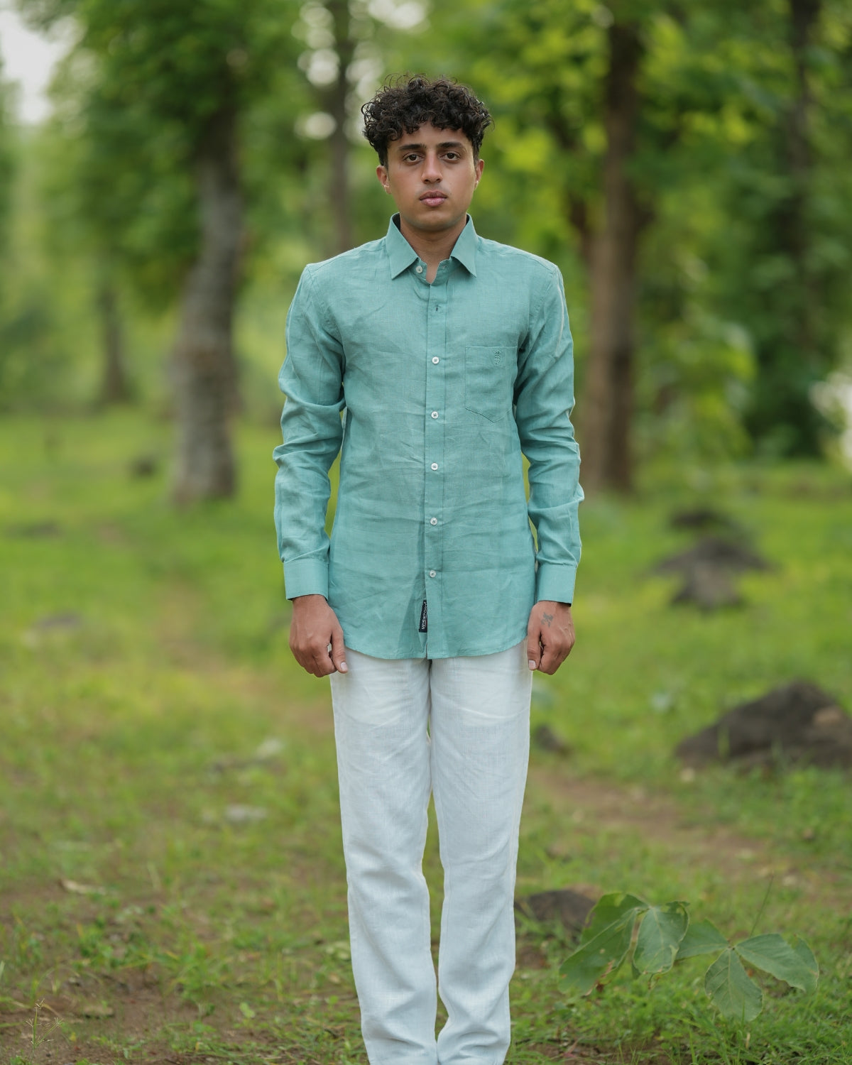 Seafoam Green Pure Linen Solid Shirt