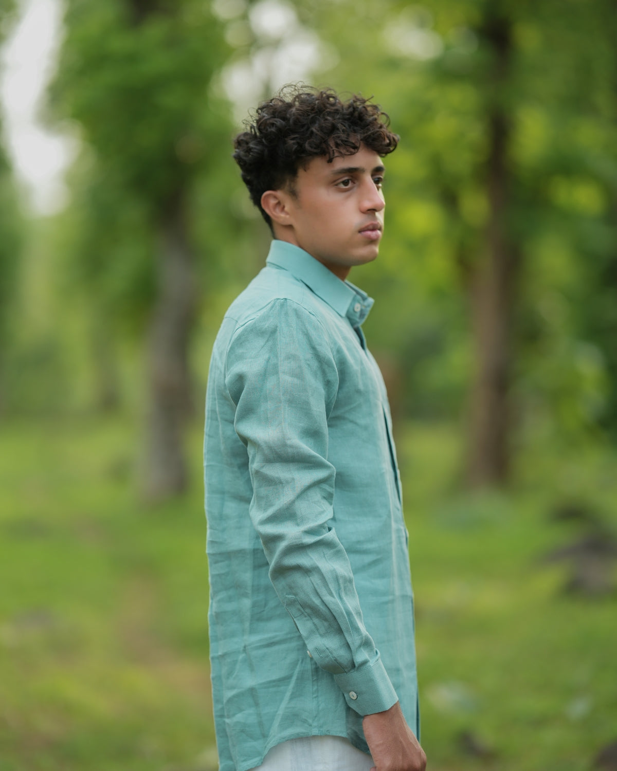 Seafoam Green Pure Linen Solid Shirt