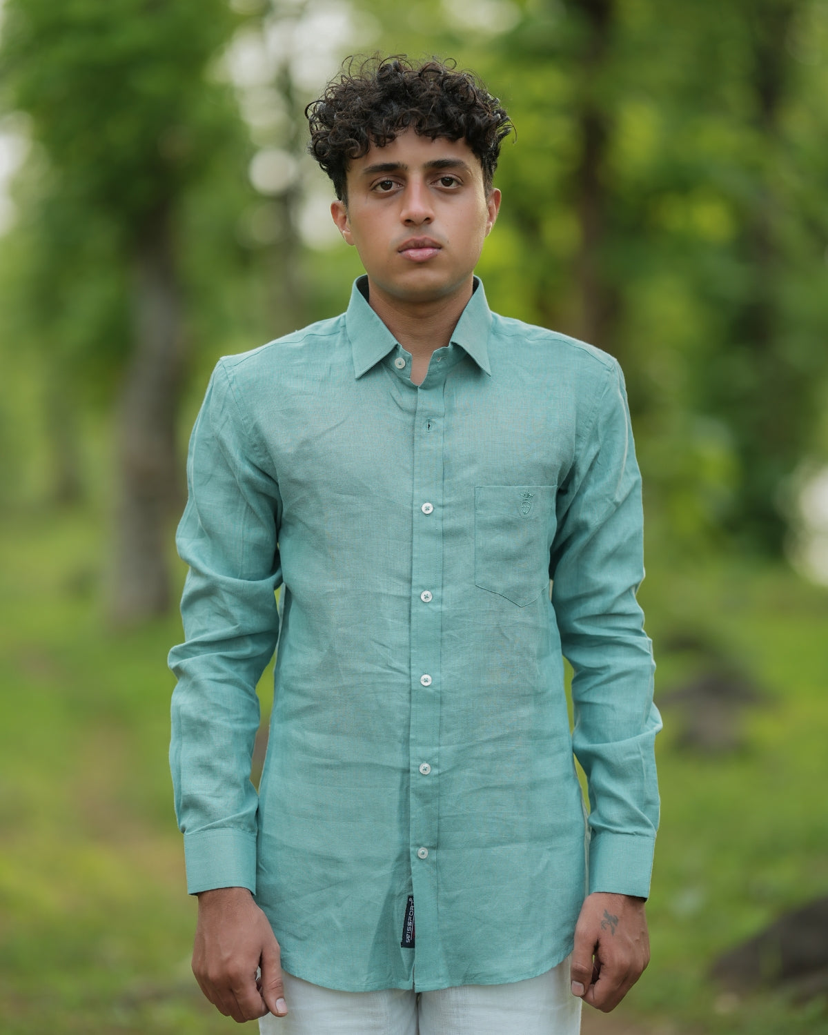 Seafoam Green Pure Linen Solid Shirt