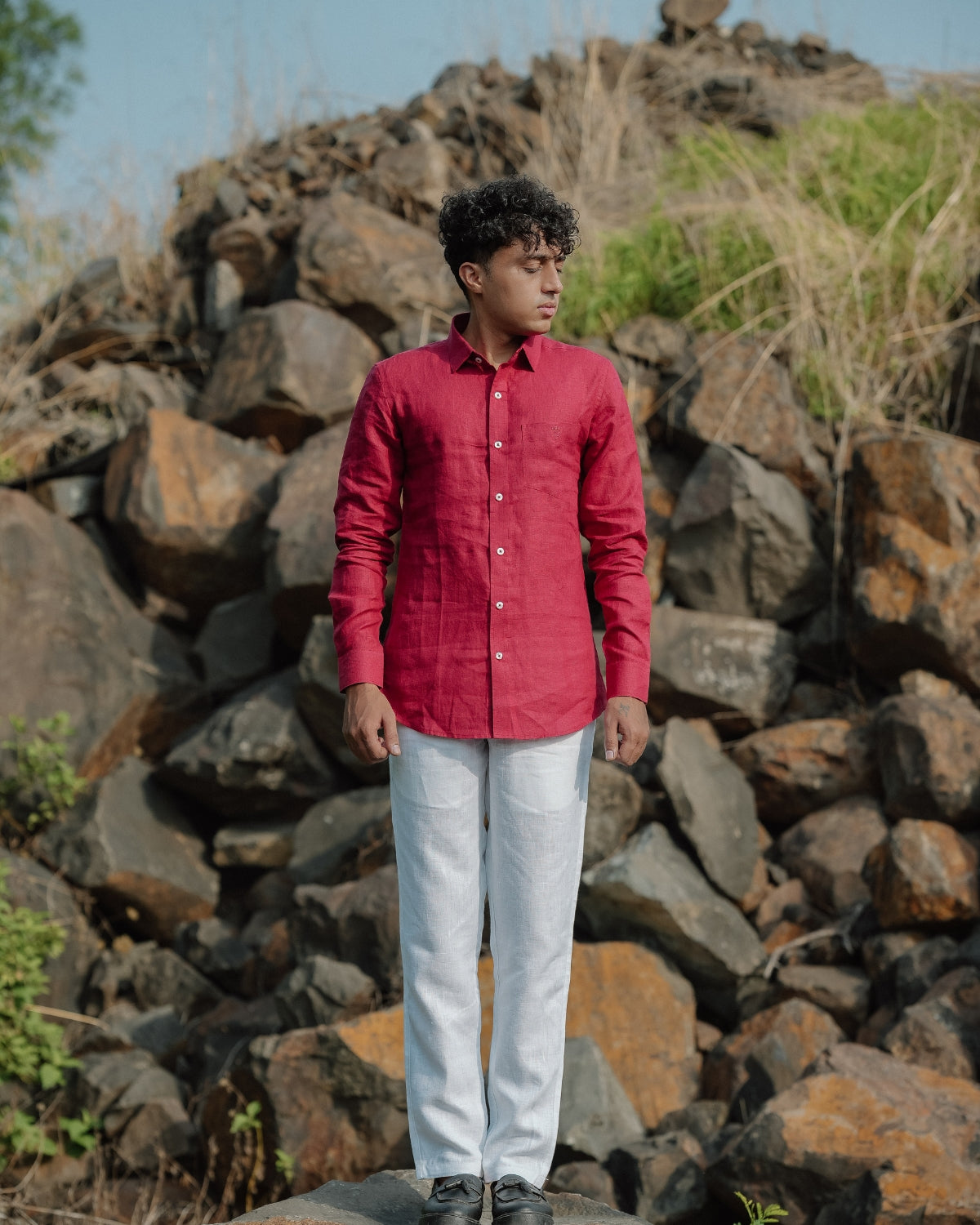 Blush Red Pure Linen Solid Shirt