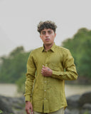 Mustered Yellow Green Pure Linen Solid Shirt