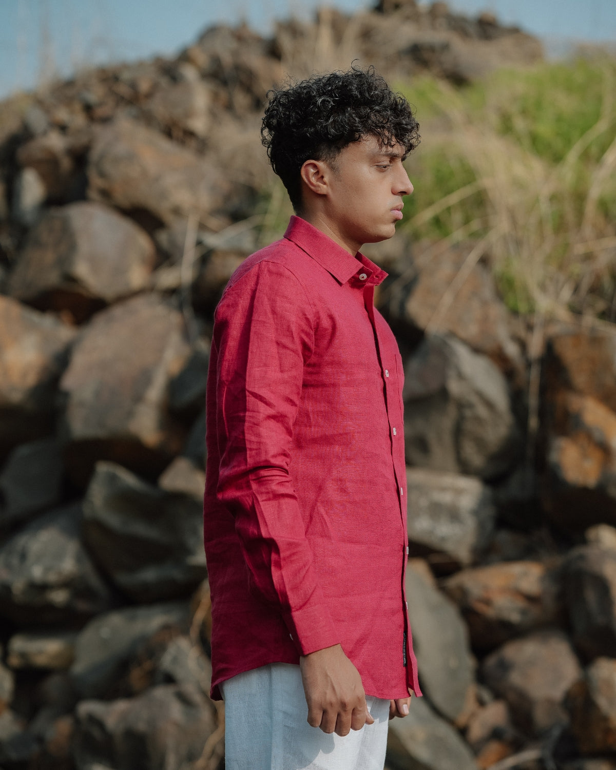 Blush Red Pure Linen Solid Shirt