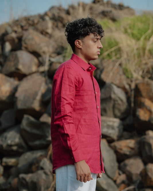 Blush Red Pure Linen Solid Shirt