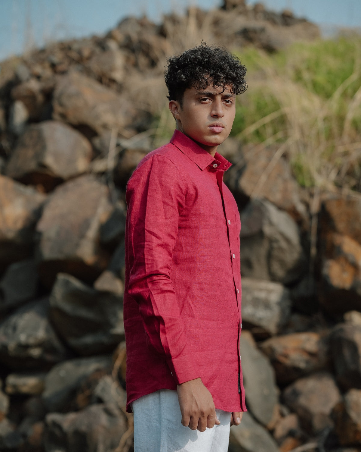 Blush Red Pure Linen Solid Shirt