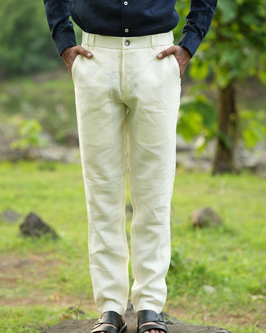 Light Yellow Pure Linen Trouser