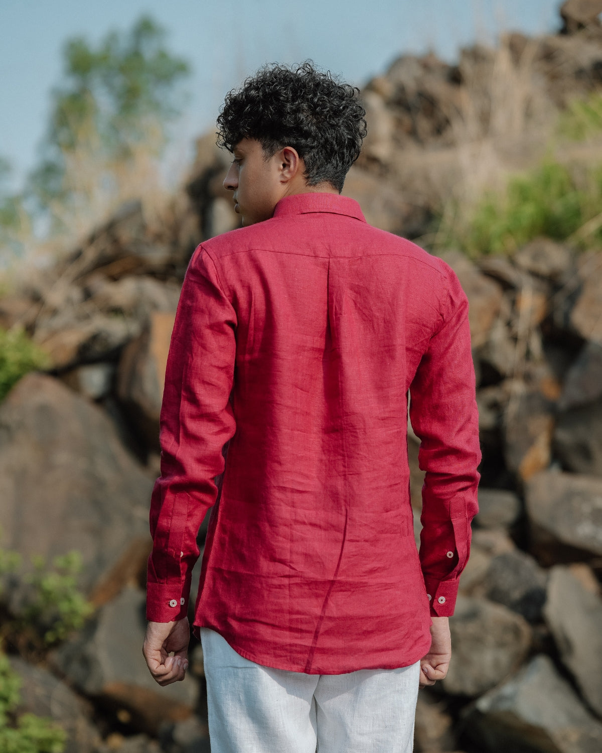 Blush Red Pure Linen Solid Shirt