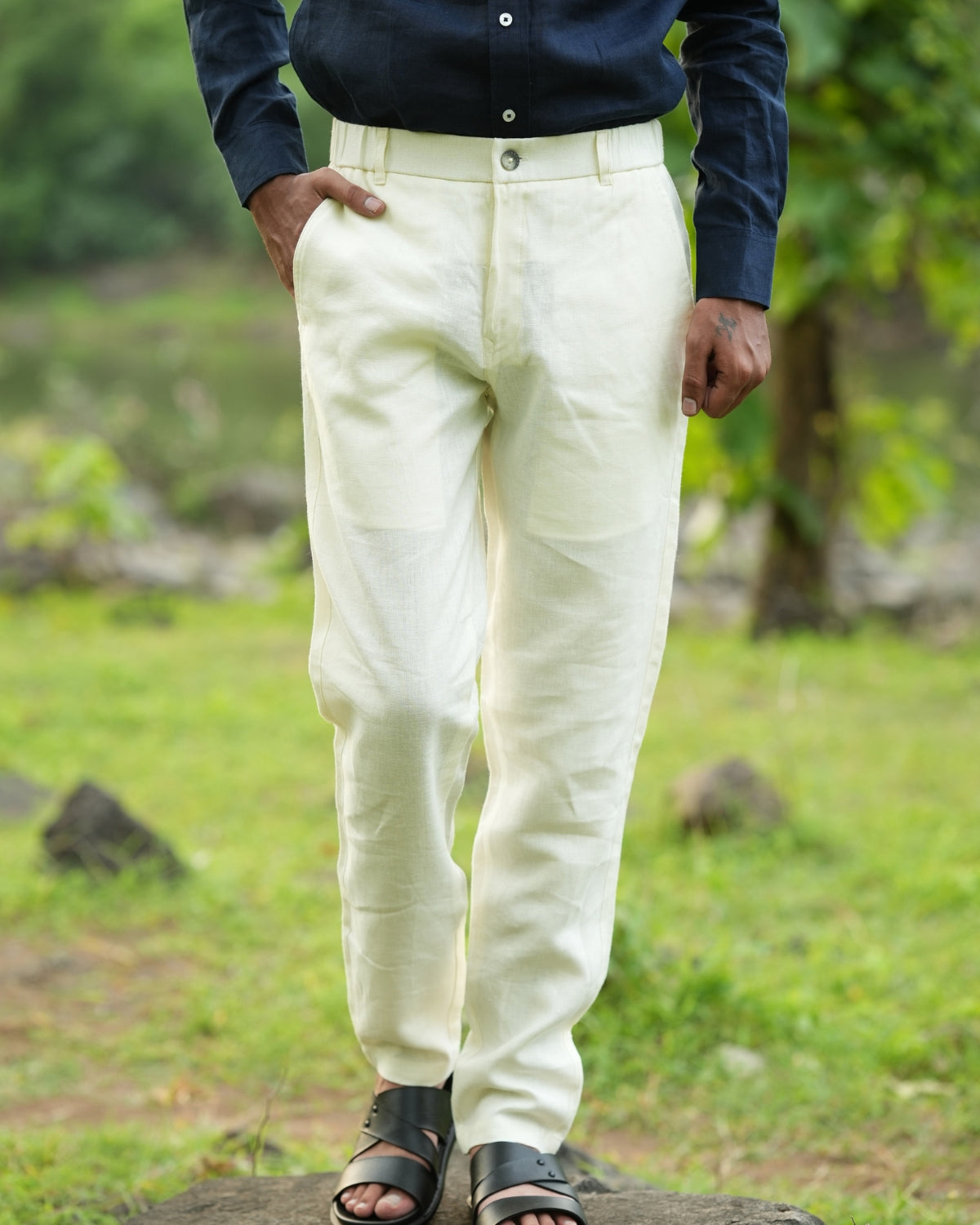 Light Yellow Pure Linen Trouser