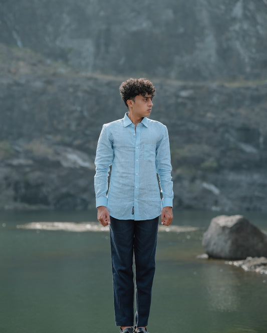 Sky Blue Pure Linen Solid Shirt